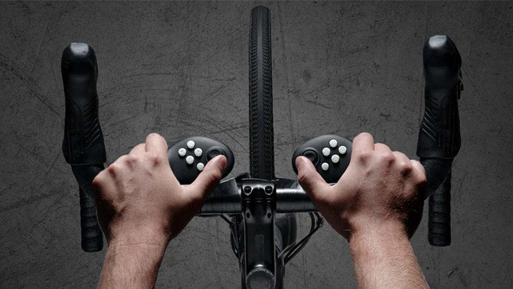 Atrovo controllers mounted on a bike’s handlebars